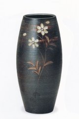 黒化粧花彫花入 10号 B013-03
