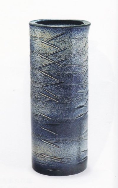 画像1: 紺化粧寸胴花入　１０号　B013-07