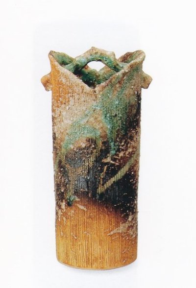 画像1: 火色櫛目手桶花入 8号 B015-07