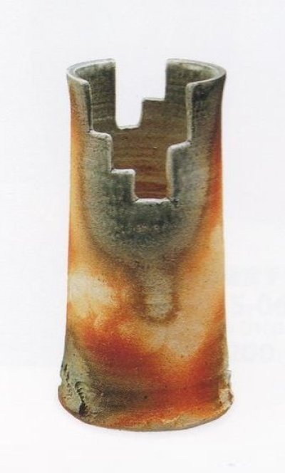 画像1: 青灰火色切れ込み花入 ６号　B017-10