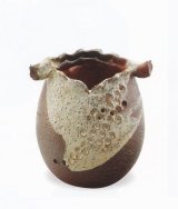 火色白窯変手付花入 ６.５号　B016-03