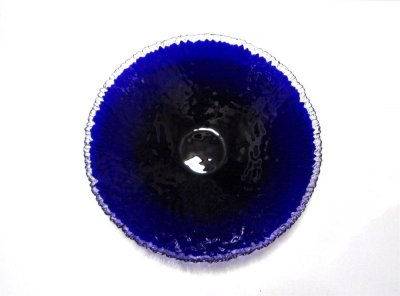 画像2: ガラス花器　５-０４３　縁透かし瑠璃水盤