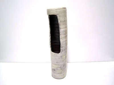 画像1: 手作り　白釉筒型変型（縦横兼用）　T-２５-１５