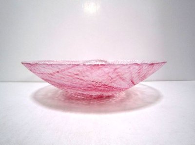 画像1: ガラス花器　渦水盤 ピンク　G-９４