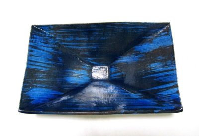 画像2: 手造り　内ブルー刷毛目長角鉢　T-２５-６５