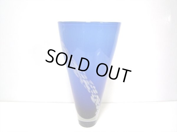 画像2: ガラス花器　G-１１４　ブルー白泡模様 (2)