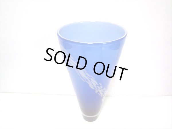 画像6: ガラス花器　G-１１４　ブルー白泡模様 (6)