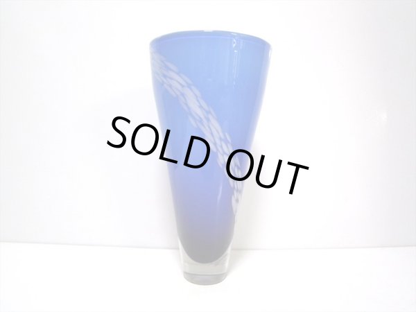 画像5: ガラス花器　G-１１４　ブルー白泡模様 (5)