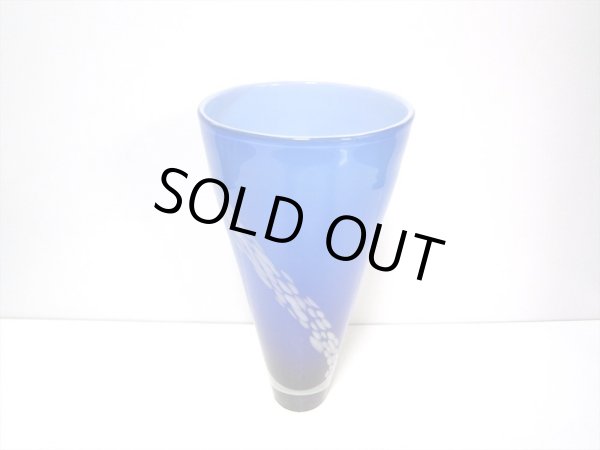 画像3: ガラス花器　G-１１４　ブルー白泡模様 (3)