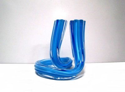 画像1: ガラス花器　一品作二口パイプブルー　G-１１８