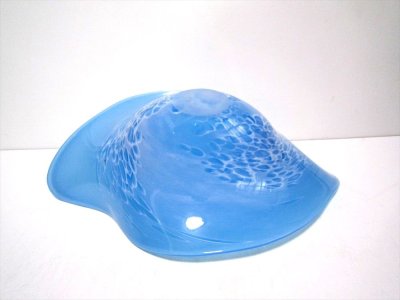 画像3: ガラス花器　一品作ブルー曲皿　G-１２４