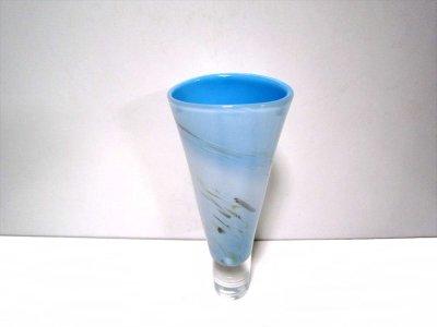 画像1: ガラス花器　一品作ライトブルー　G-１２０