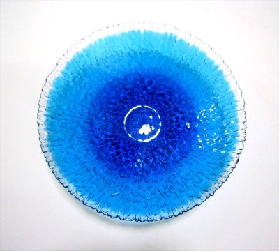 画像2: ガラス花器　Ｇ-１２６　縁透かし水盤　ライトブルー