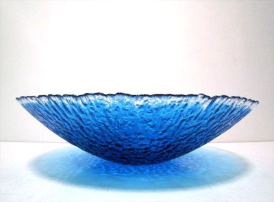 画像1: ガラス花器　Ｇ-１２６　縁透かし水盤　ライトブルー