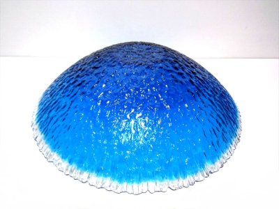 画像3: ガラス花器　Ｇ-１２６　縁透かし水盤　ライトブルー
