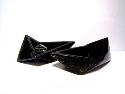 画像1: 特-４１３　黒に金銀貼折り紙花器