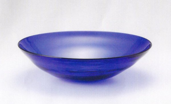 画像1: ガラス花器　涼４-３９　瑠璃色丸椀型鉢 (1)