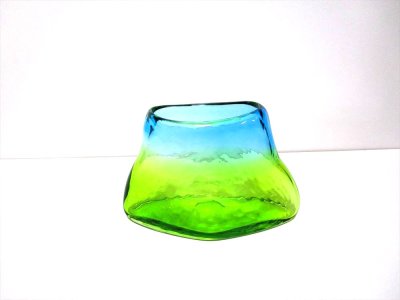 画像1: 特-５２２　ガラス山型花器 青緑