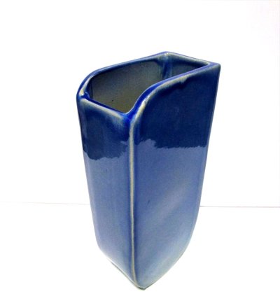 画像1: 特-５５１　手作り青ガラス釉１２号変型角型花器