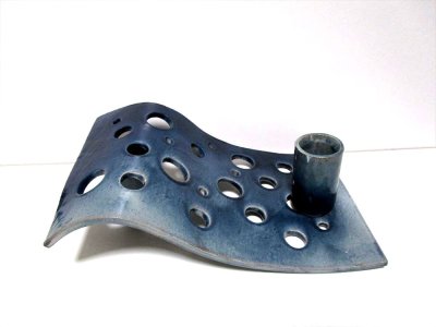 画像1: 手造り 青ガラス釉穴明き陶板花器　T-３０-６
