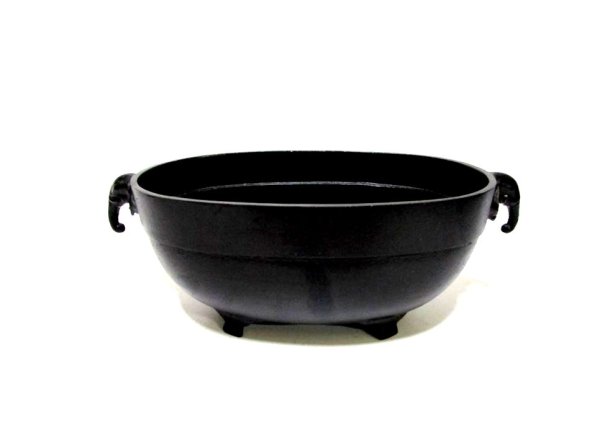 画像8: アルミ合金花器　８寸合金小判砂鉢 象耳付 古茶散らし (8)