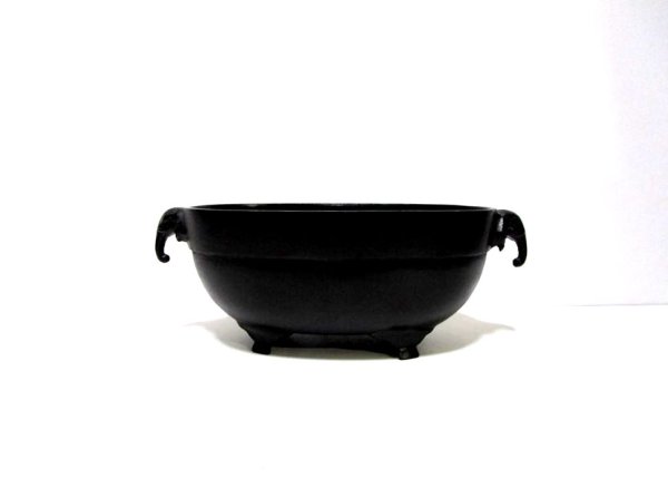 画像4: アルミ合金花器　８寸合金小判砂鉢 象耳付 古茶散らし (4)