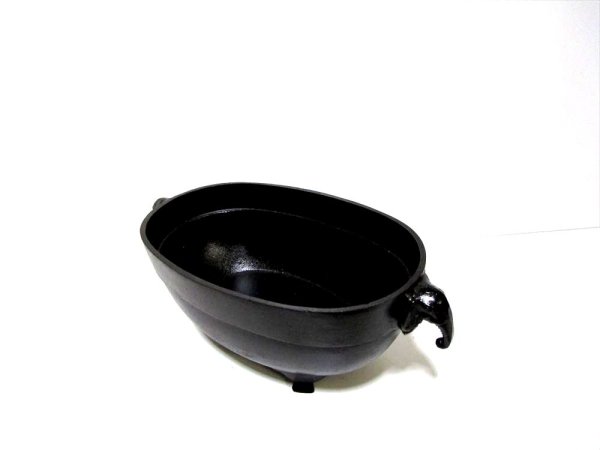 画像5: アルミ合金花器　８寸合金小判砂鉢 象耳付 古茶散らし (5)