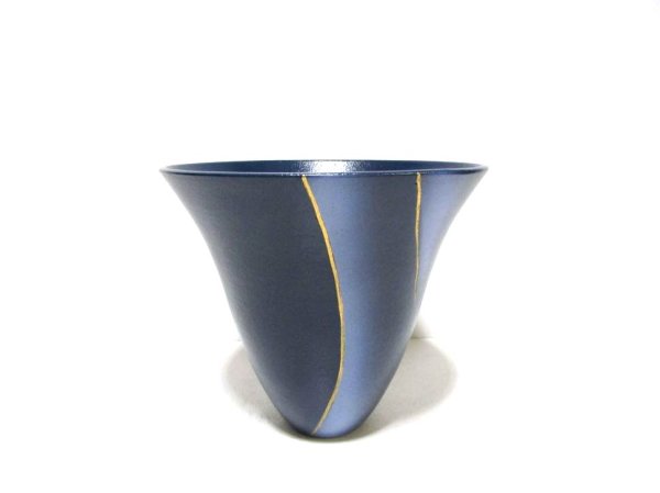 画像1: 紺青７号丸生花・立華花器 金線入　T-０７－４３ (1)