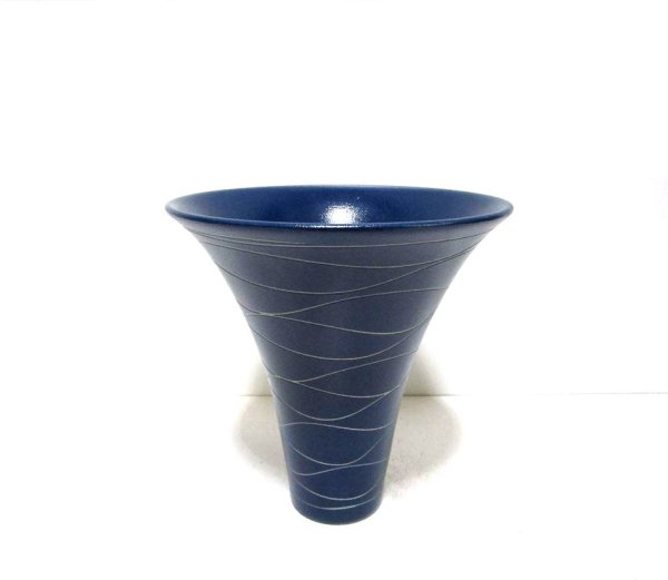 画像1: 藍色６.５号丸反型ラセン生花・立花花器　T-０７－４２ (1)