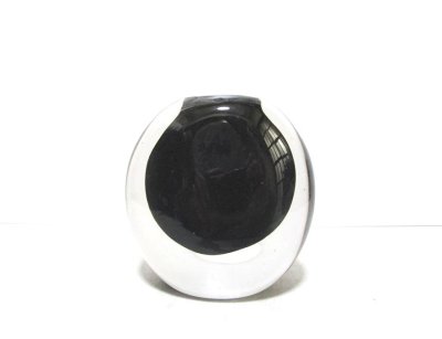 画像1: ガラス花器　涼７-１８　透明／黒丸型花器
