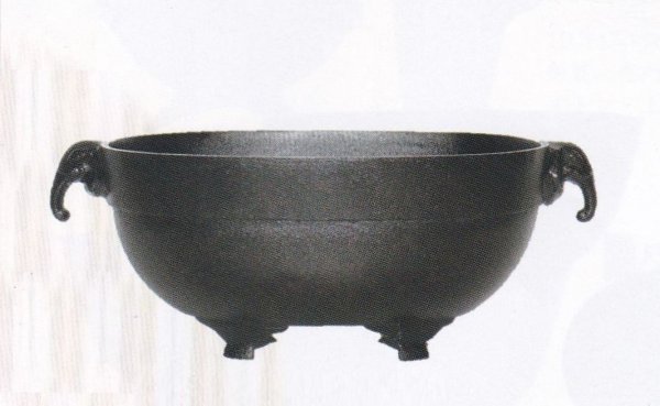 画像1: アルミ合金花器　８寸合金小判砂鉢 象耳付 古茶散らし (1)