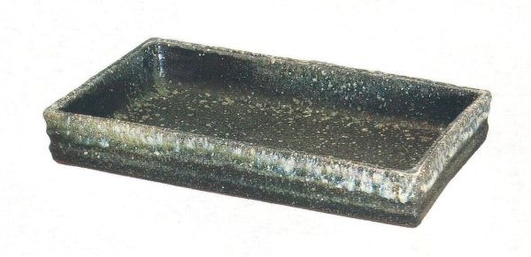 画像1: 黒窯変石目長角水盤　２０〜１１号 (1)