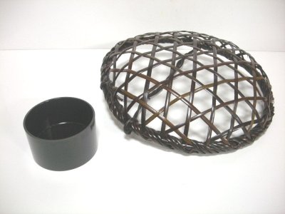 画像2: 竹籠　籐組円相水盤（染）