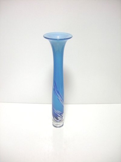 画像1: ガラス花器　ブルー一品作　G-４０