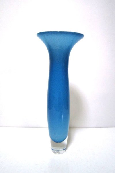 画像1: ガラス花器　ブルー一品作　G-６９