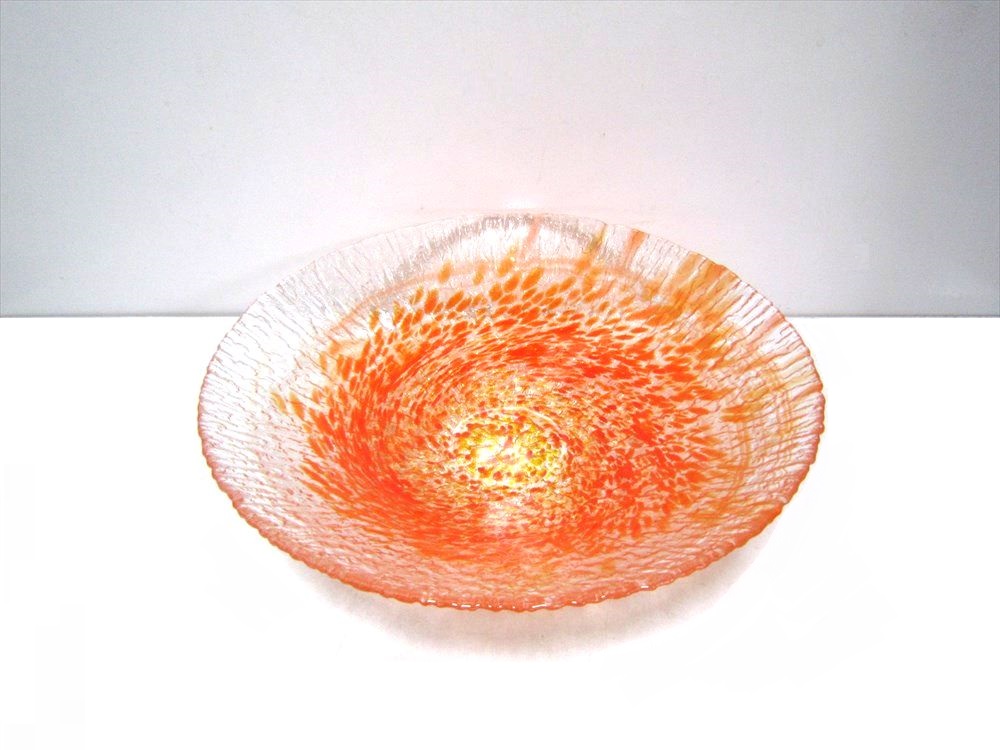 ガラス花器 ９-５０１ ドット丸皿水盤オレンジ - 花器ギャラリー 裕器