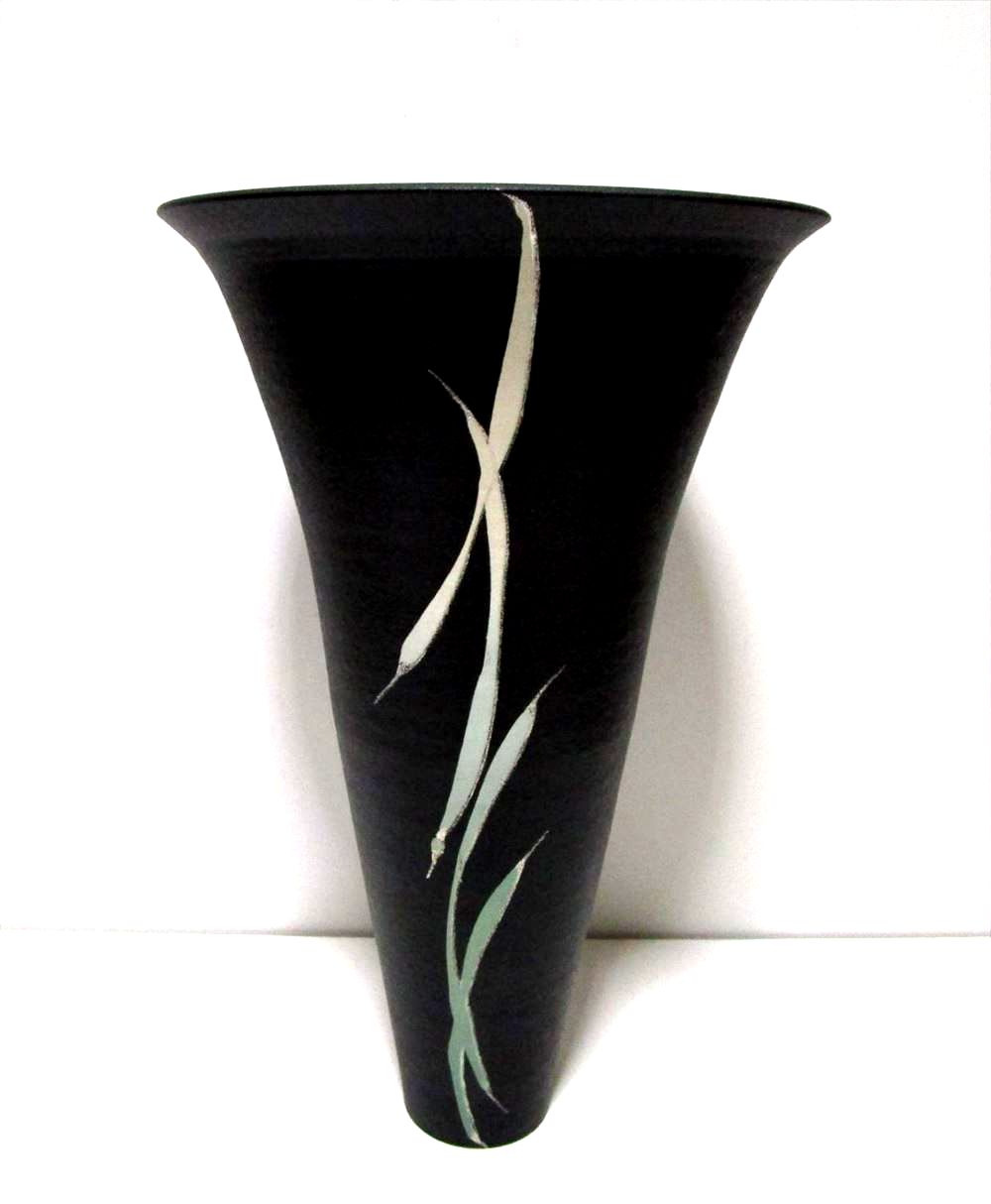 一品作 黒７.５号丸大型長立花瓶 T-３１－４９ - 花器ギャラリー 裕器 