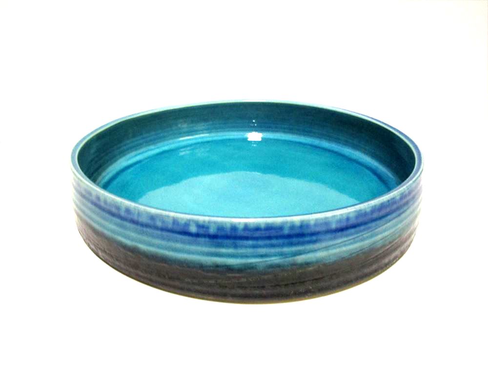手造り 青ガラス釉１０.５号丸切立水盤 T-０３－２０ - 花器ギャラリー